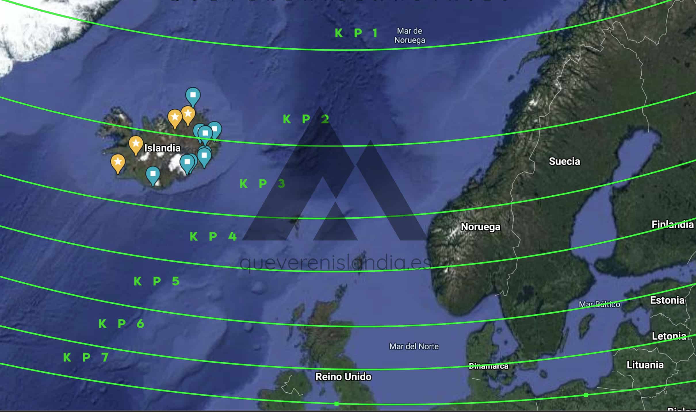 Mapa Kp queverenislandia - La Aurora Boreal en Islandia