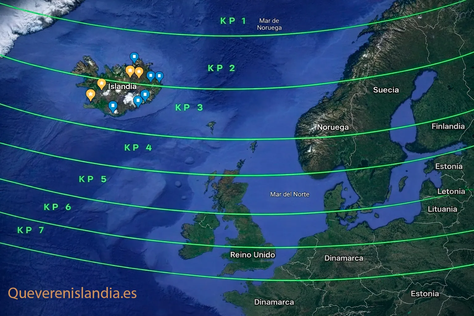 Mapa índice KP auroras boreales Islandia - cómo interpretarlo