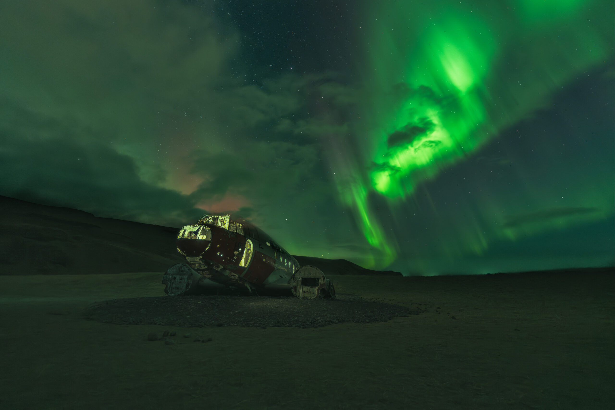 eyvindarholt dc3 avion islandia auroras sur